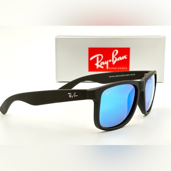 Ray-Ban Polarized Sunglasses Blue Mirror Wayfarer RB4165 Black Rubber Soft 202 - Picture 7 of 15